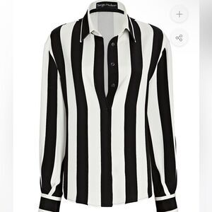 SERGIO HUDSON | NEW Silk Button Down Black/White Stripe Blouse Women’s Size M